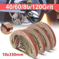 40/60/80/120Grit  Sanding Belt 10Pc File Sander Polishing Abrasive Band 10x330mm