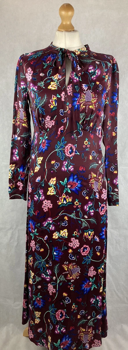 Oliver Bonas Purple Mix Floral Satin Bias Cut Tie Neck Midi Dress