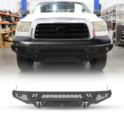 Fit 2007-2013 Toyota Tundra Full-Width Front Bumper+Winch Plate+Lights+D-Rings