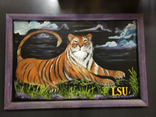 Wood Framed LSU Tigers Mike the Tiger Oil on Board Painting Siberian Bengal
