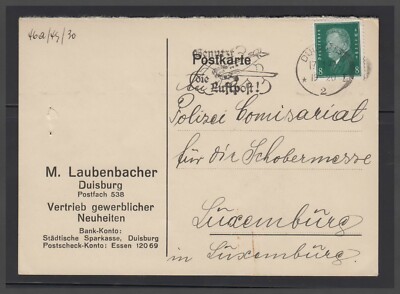 1929 - Postcard with 8 Pfennig Ebert Stamp Airmail Stamp