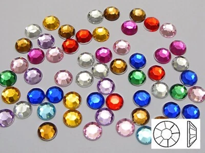 250 gemme strass rotonde a fondo piatto acrilico colori misti 8 mm (0,32")