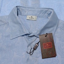 Etro NWT Dress Shirt Size 42 in Light Blue Paisley Pattern 100% Cotton