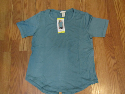 Matty M Womens Shirt Light Teal Rounded Neck Short Sleeve Tunic Size S NWT 