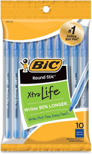 Round Stic Xtra Life Blue Ballpoint Pens, Medium Point 1.0mm , 10-Count Pack of