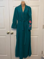 Vintage Appel Intimates Long Green Robe with Embroidered Roses Size M