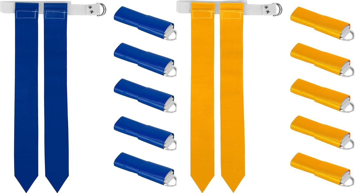 Set of 12 Belts - Flag Football Belt with 2 Flags  - Yellow and Blue