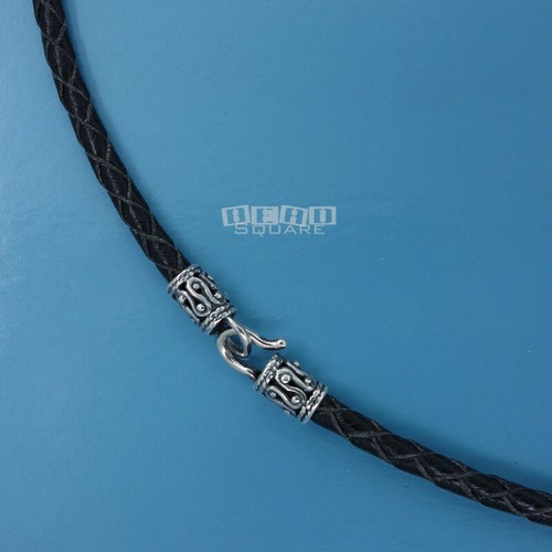 Antiqued Sterling Silver Round Genuine Leather Cord Necklace, Hook/Lobster Clasp - Picture 10 of 15