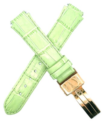 Aqua Master 14mm Light Green Leather Rose Gold Buckle Watch Band