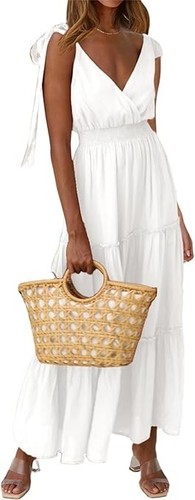 PRETTYGARDEN Women's Cross Neck Summer Sleeveless Tiered Maxi Dress Beach, XL - Picture 2 of 7