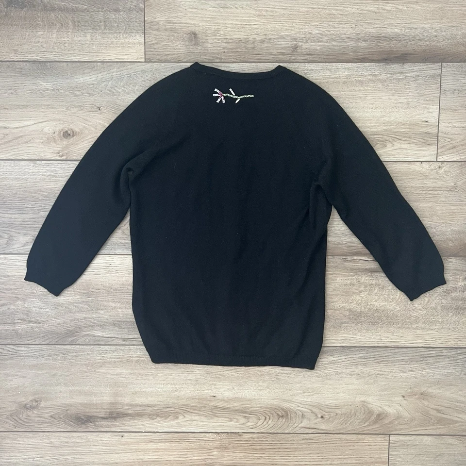 Cárdigan de lana bordado Easel Bloomingdale’s XS negro floral Cottagecore Foto 2 de 4