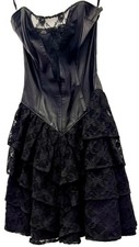 VTG 1980 Firenze Santa Barbara Leather Corset DRESS FAIRY Black Lace Strapless