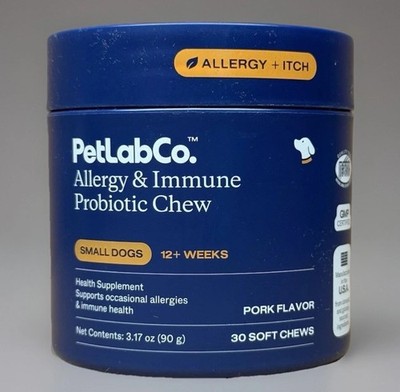 PetLabCo. Allergy Immune Probiotic Soft Small Dogs 30 Count Pork EXP 10/26 New!