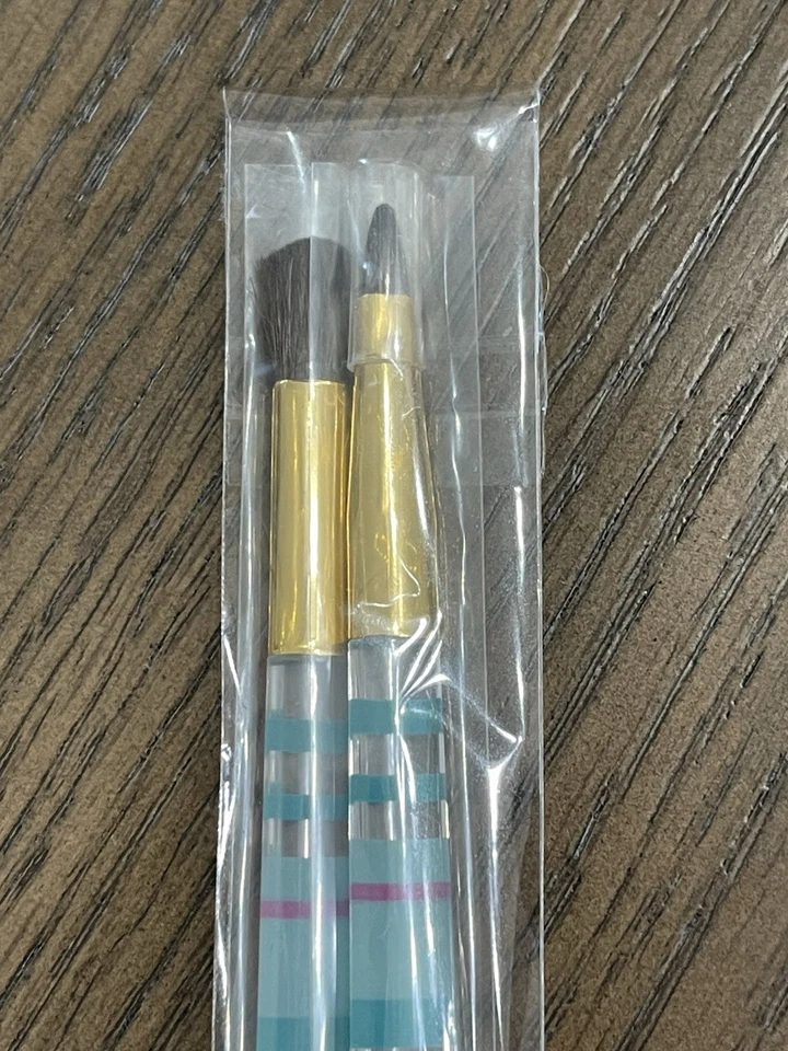 2件套雅诗兰黛复古旅行化妆刷蓝色粉红色条纹 — 第 3/4 张图片