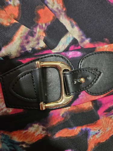 Cache Abito Multicolore Stampa Animalier Astratta Surplice con Bordo in Ecopelle... - Foto 11 di 19