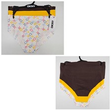 DKNY 3 Pack Women's S M L XL Logo Laser Cut Hipster Panties Brown Yellow White