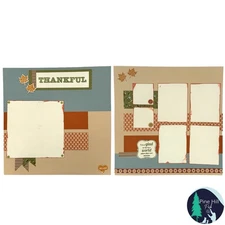 Thankful Fall Autumn Thanksgiving Premade Scrapbook Pages Set 2 12 x 12 Handmade