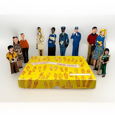 Vtg Guidecraft Wooden Wedgie Career People + Family Play Figures Lot Of 10 Box