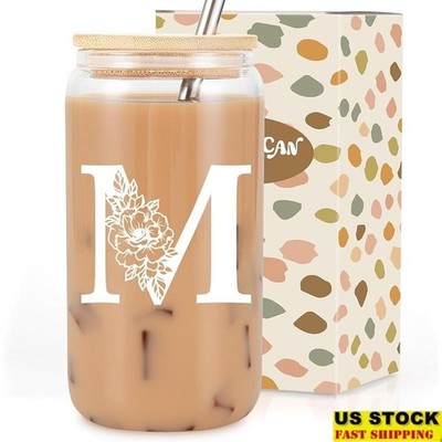 Monogrammed Glass Cup Personalized Tumbler Coffee Drinkware Gift Women New
