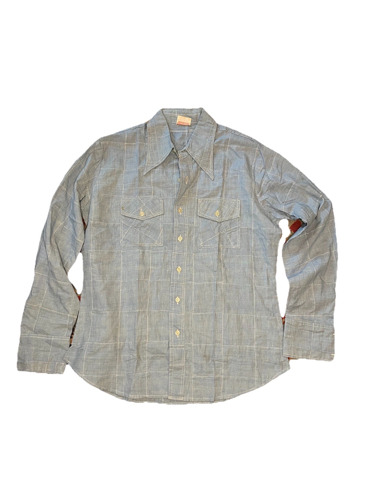 1960s Patchwork Chambray Button Up Workwear Shirt… - image 1