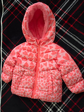 Swiss Tech Girls Pink Hearts Hooded Puffer Jacket Full Zip Lined Pockets 12-18M