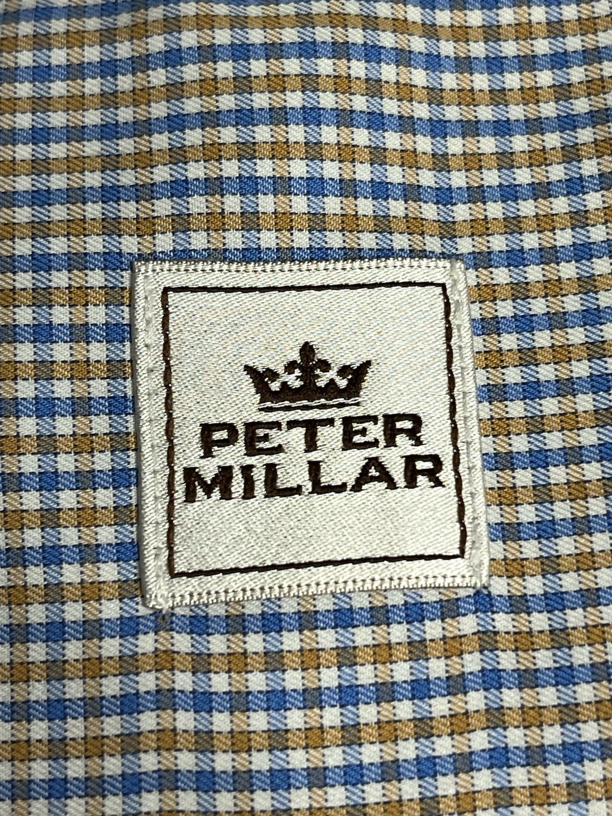 Peter Millar Blue Tan Checked Pattern Long Sleeve… - image 2