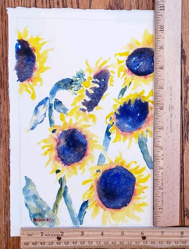Set of 2 Original Watercolor M Bevarly Sunflowers Cotton Paper Unframed 10 x 6" - 第 9/9 張圖片