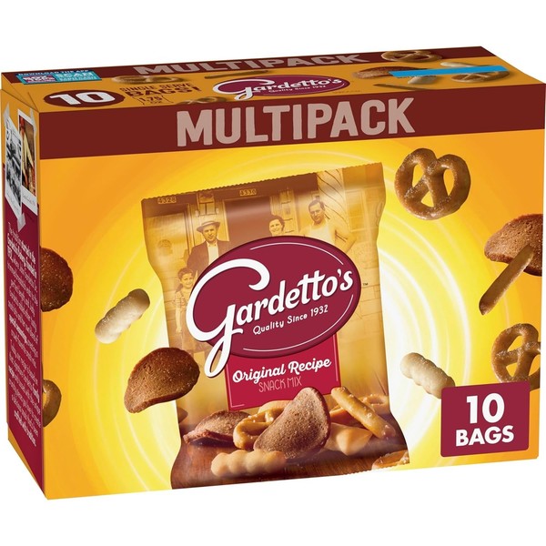 Mezcla de bocadillos de receta original Gardetto's, 10 bolsas de una sola porción, caja a granel de 17,5 oz
