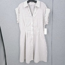 Julia Jordan Ticking Stripe Collared Button Front Shirtdress Womens Size L NWT