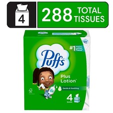Facial Tissues with Lotion Four Cube Boxes of Seventy Two Tissues Each