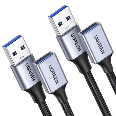 UGREEN 2-Pack USB Extension Cable 15ft Nylon Braided Extender Male Female Grey