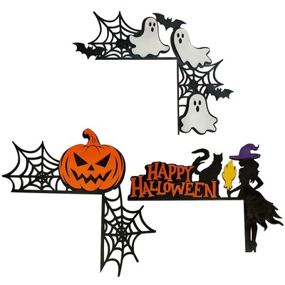 Décor d'angle esthétique en bois pour Halloween avec citrouilles et chats