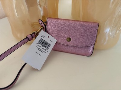 Coach metallic soft pebbled leather card pouch pink #C7967G for