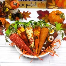 FARMHOUSE CARROTS - Autumn Theme #1, Set of 6 Bowl Fillers, Primitive, Handmade