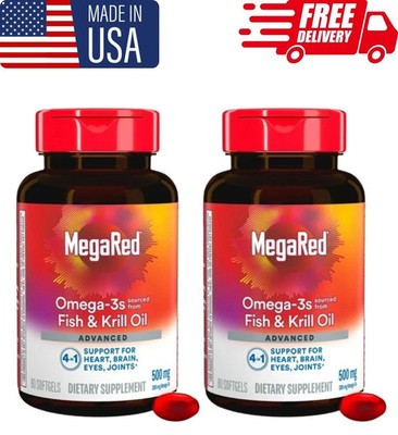 2MegaRed Advanced 4-in-1 Omega-3 500mg 80 Softgels  Heart & Joint Support