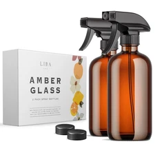 Amber Glass Spray Bottles 2 Pack, 16 oz Refillable Empty Spray Bottle