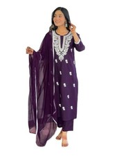 Women's Chikankari Work with Pure Cotton Fabric Straight Kurta, Pant and Dupatta