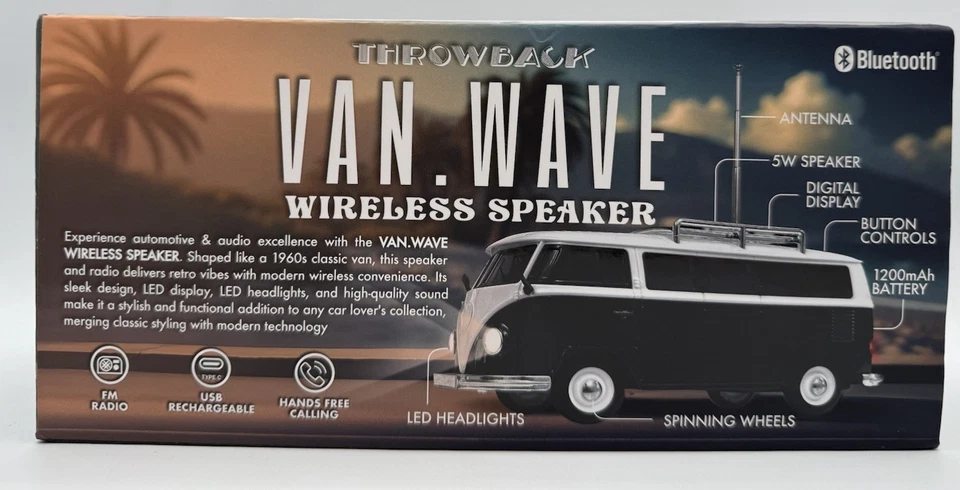 Throwback Volkswagen Type Van Bluetooth Speaker LED Headlights Wireless FM USB - Image 4 of 4