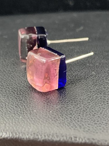 Vintage Murano Italy square glass post Earrings Pink And Blue M14 - Picture 2 of 9