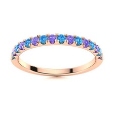 2MM Round Swiss Blue Topaz  Tanzanite 925 Silver Rose Plated Eternity Ring
