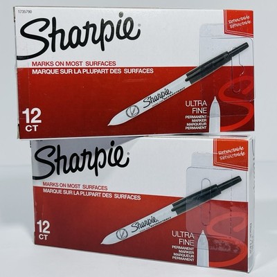 Lot Of 2 New Sharpie Permanent Marker Ultra Fine Retractable Black Tip, 12 Pack