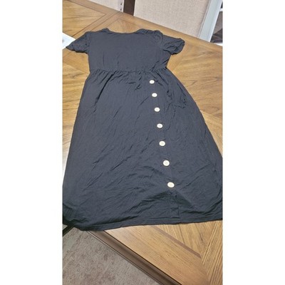 Unbranded Women Black Short Sleeve Empire Waist Midi Dress with Side Buttons
