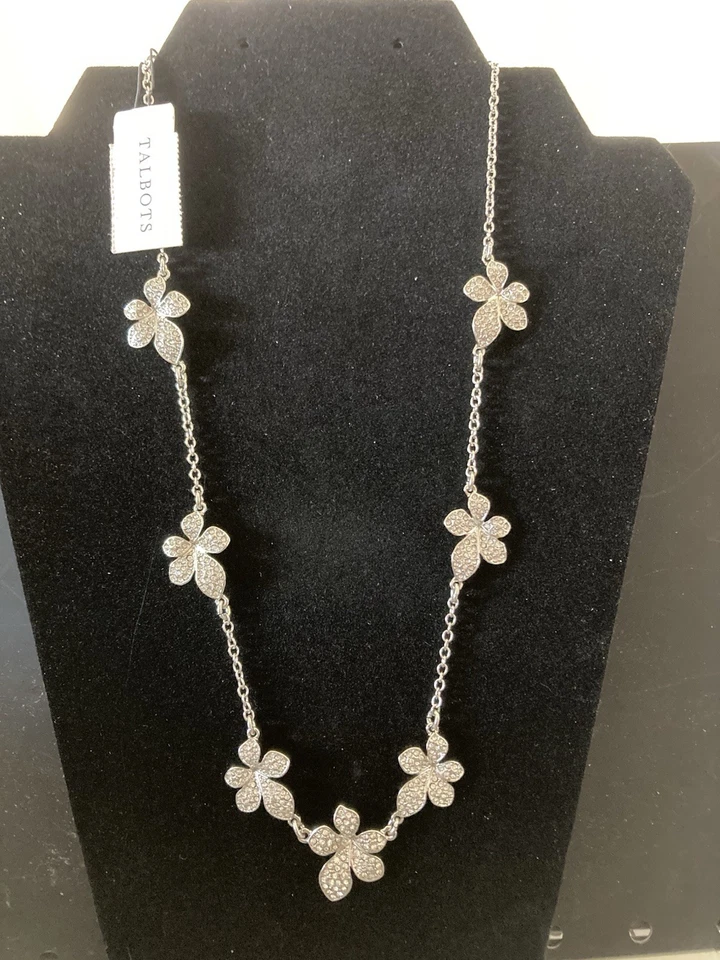 NWT $89.50 TALBOTS Marcasite Floral Petal Necklace 10" - Image 4 of 4