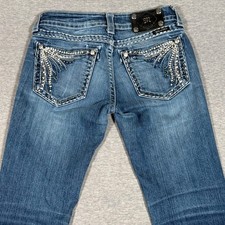 Miss Me JE5651TR Straight Leg Embellished Jeans Medium Wash Blue Denim Size 27