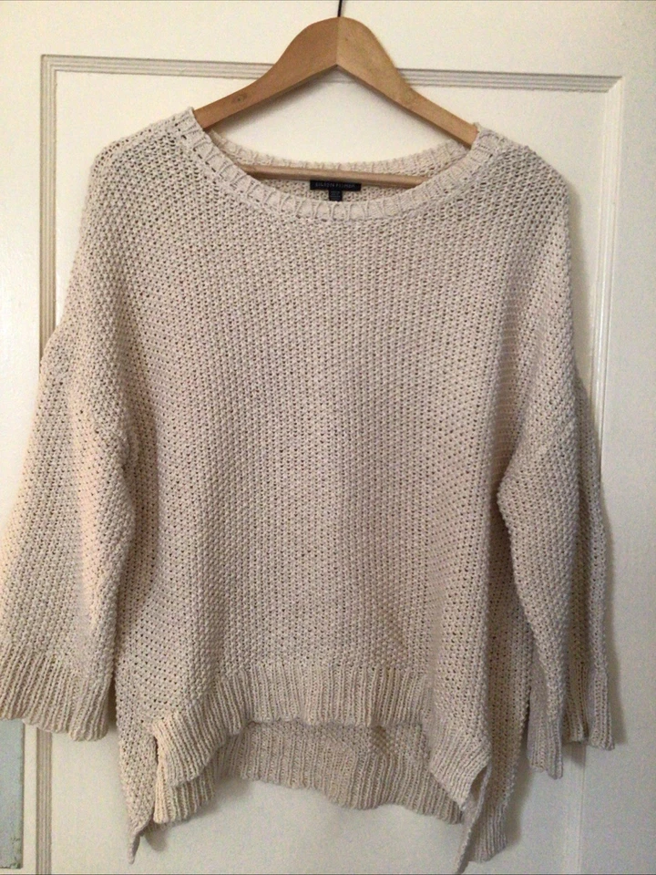 Suéter para mujer Eileen Fisher de gran tamaño marfil talla pequeña mezcla de algodón y lino Foto 2 de 4