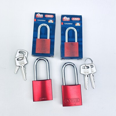 LOT OF 2 ABUS 72/40HB40 LOCKOUT PADLOCK ALUMINUM, RED  1-1/2'' H