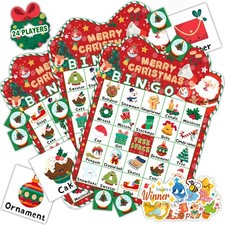 39Pcs Christmas Bingo Game for Kids Toddlers Adults, 24 Players Bingo Cards C...