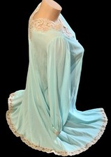 KAYSER Silky Nylon Lace Trim Nylon Peekaboo Front Nightgown Robe M NOS