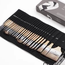 ARTIFY 30-Piece Expert Paint Brush Set, with Canvas Roll and Palette Knife