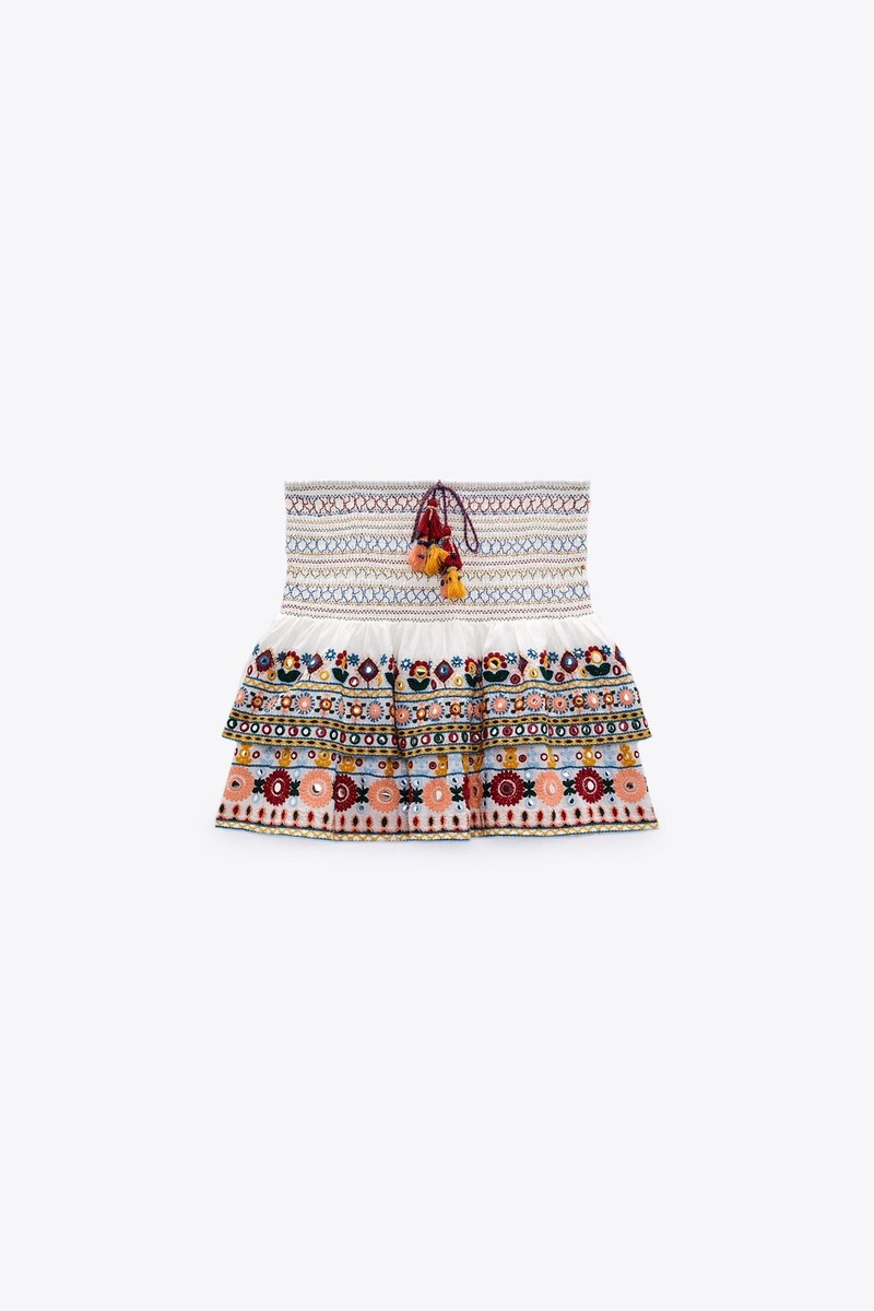 ZARA WOMAN SKIRT WITH CONTRAST WITH EMBROIDERY SZ S 5107/248